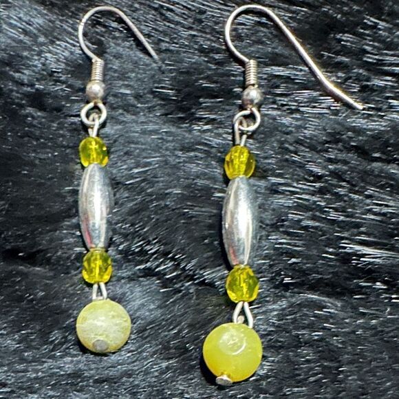 Silver Beaded Earrings Yellow & Silver Dangle Earrings – Elegant & Lightweight - Picture 1 of 16